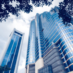Modern blue glass buildings
